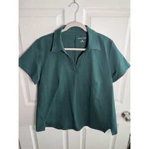 Universal Standard Shirt Womens XSmall 10/12 Teal Collared French Terry Polo